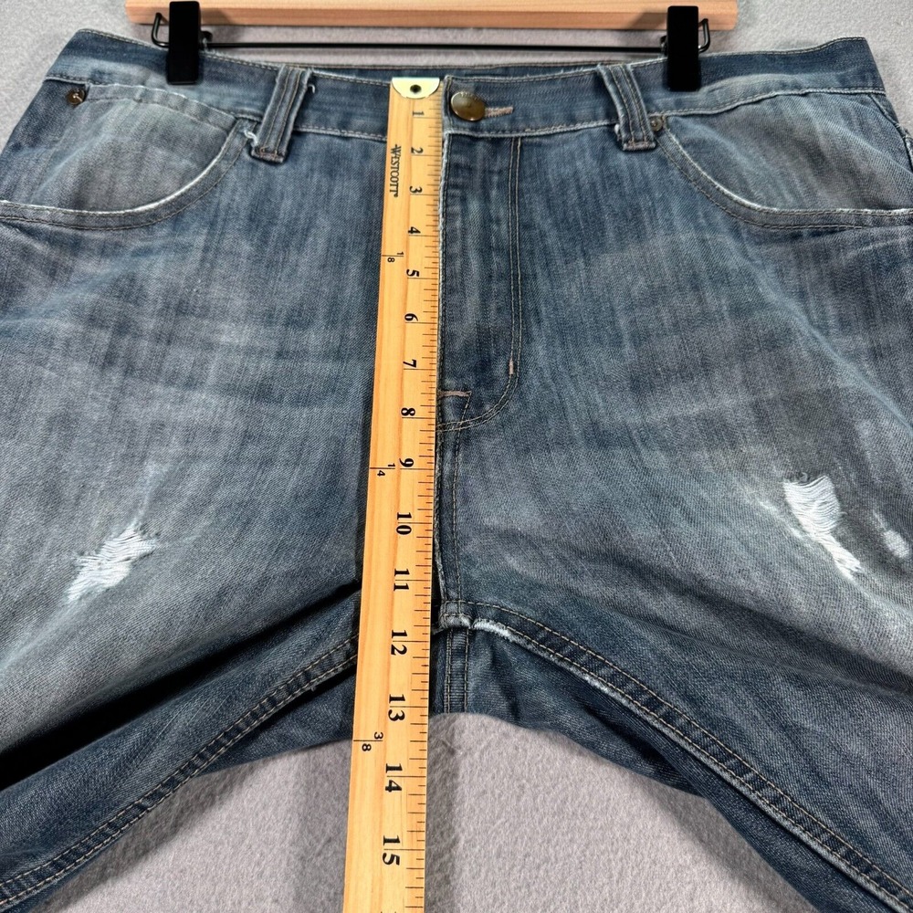 PD&C Slim Straight Jeans Mens 34x30 Blue Medium Wash Classic Distressed Denim - Picture 8 of 16